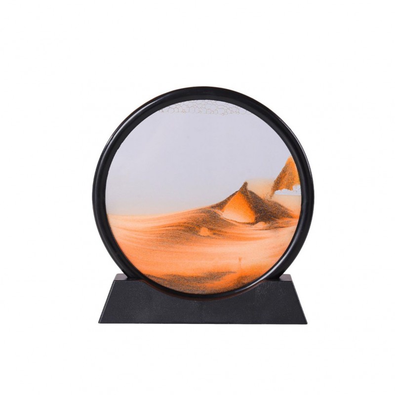 Obiect decorativ pentru birou OrangeScene Sand, tip tablou cu nisip miscator, 3D, clepsidra, antistres, 17 cm, portocaliu/negru