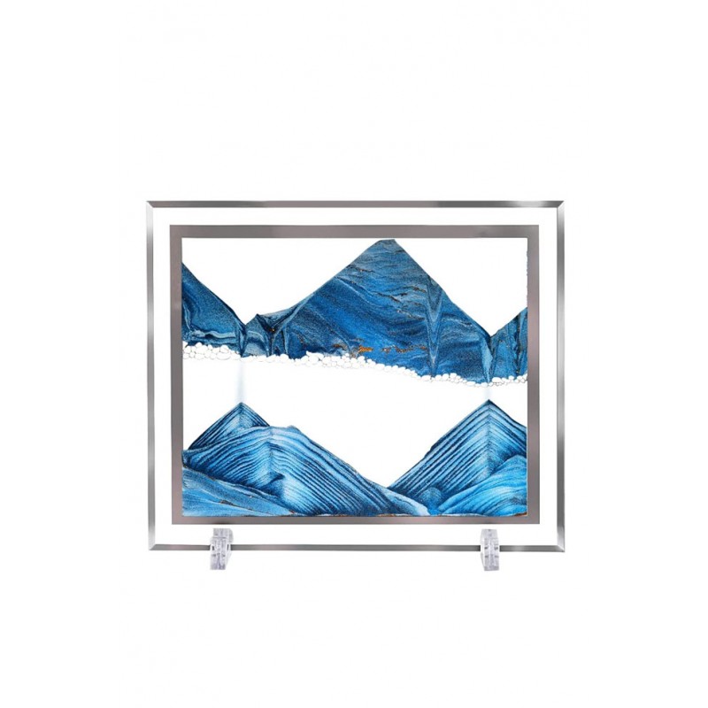 Obiect decorativ pentru birou Scene Sand, tip tablou cu nisip miscator, 3D, forma dreptunghiulara, albastru, 30x25 cm