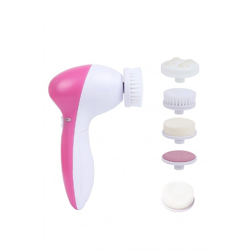 Dispozitiv electric pentru exfoliere si masaj facial PrincessFace, 5 perii incluse, 13x7 cm, roz, Doty®️