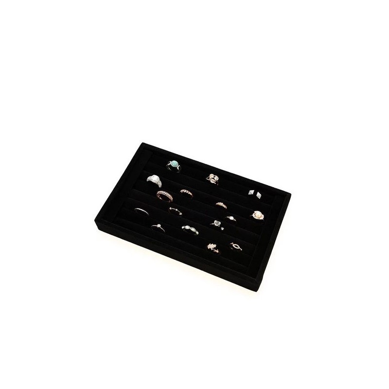 Suport organizator pentru inele sau alte accesorii mici BlackExposer, 7 randuri, catifea neagra, 22x14x3 cm, Doty®️