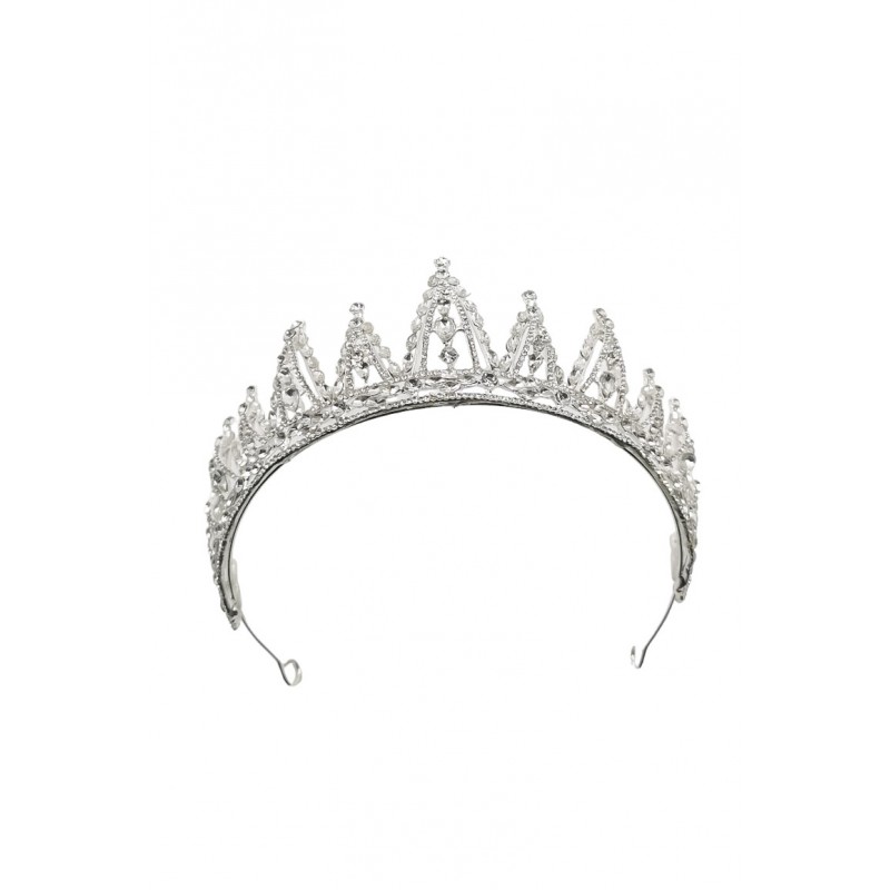 Diadema The Queen, stil regal, de mireasa, nasa, majorat, 35 cm, argintie, cristale acrilice, Doty®️