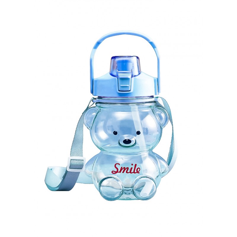 Sticla pentru copii TeddyFriend Doty.ro®, design urs, pai inclus, portabila, baby blue, 800ml