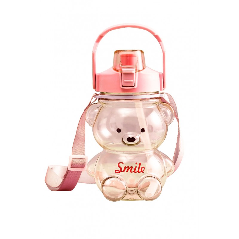Sticla pentru copii TeddyFriend Doty.ro®, design urs, pai inclus, portabila, crem, 800ml