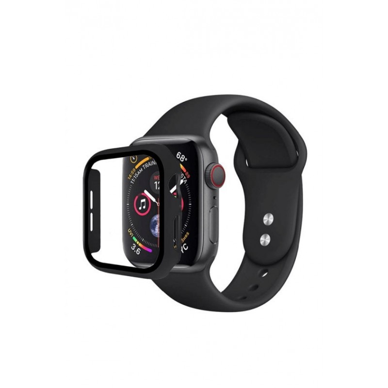 Set 2 in 1 curea din silicon si husa protectie ecran pentru Apple Watch series 1/2/3/4/5  ,materiale de calitate,44 mm, negru,do