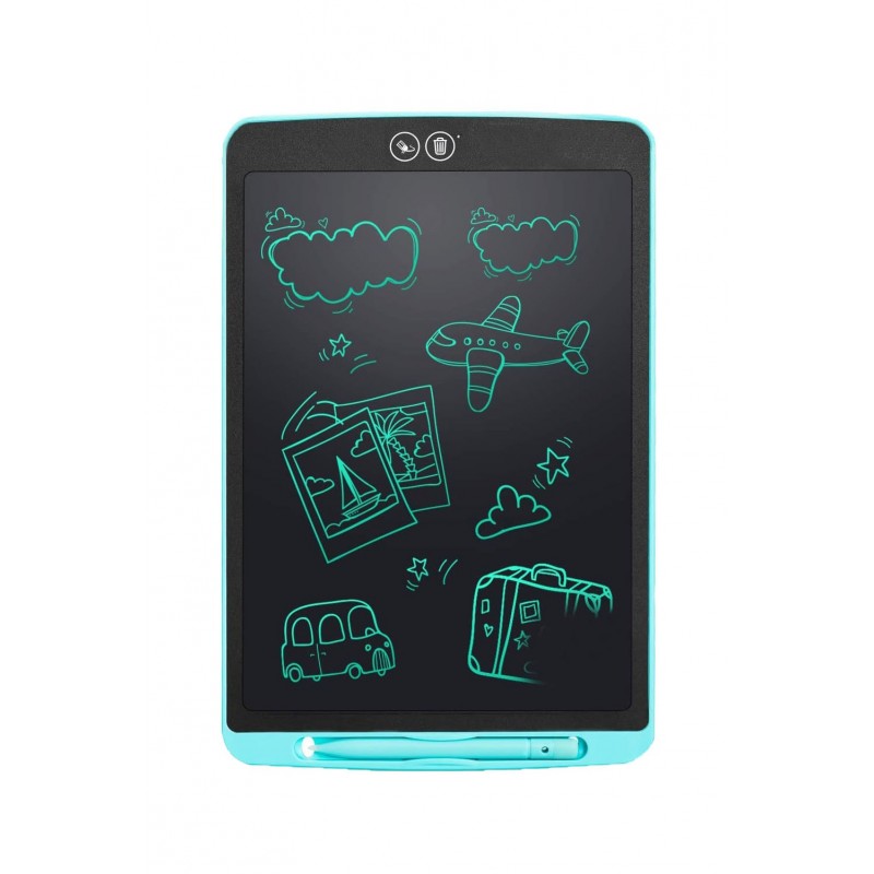 Tableta LCD desenat si scris, 12", pentru copii sau grafica , cu buton stergere si buton stergere partiala, turcoaz/negru, Doty