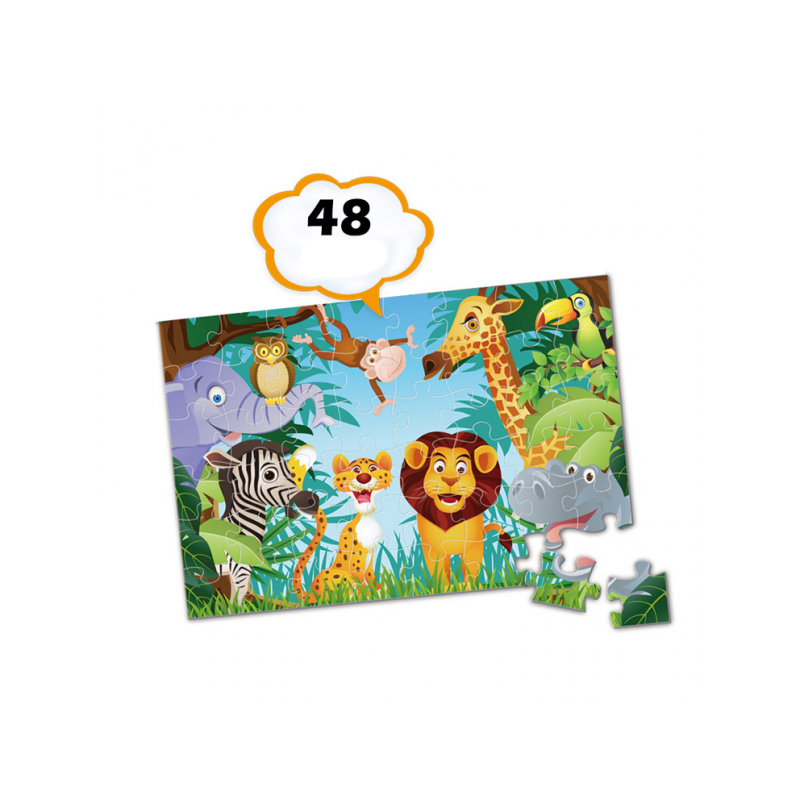 Puzzle cu piese mari, imprimeu cu animale , multicolor, 48 piese, 90 cm x 60 cm ,Doty