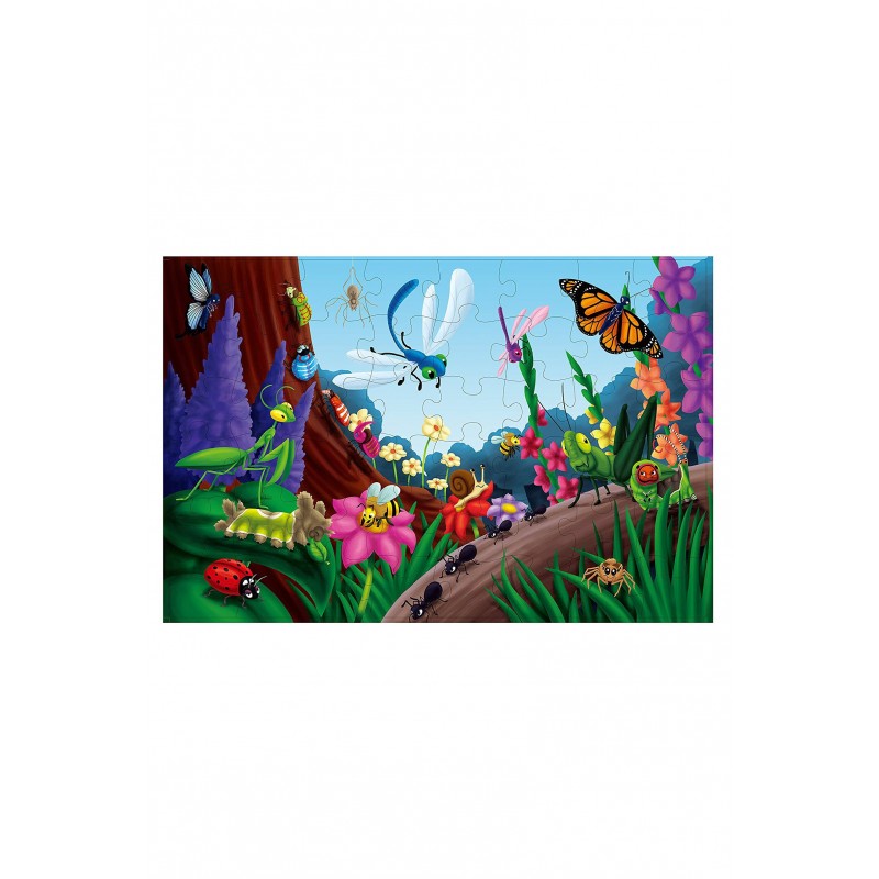 Puzzle cu piese mari, imprimeu cu Insecte viu colorate , multicolor, 48 piese, 90 cm x 60 cm ,Doty