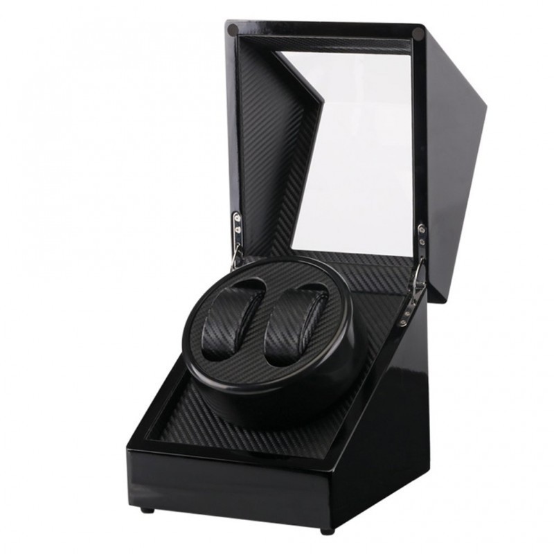 Cutie de culoare negru cu interior de carbon  Watch Winder,pentru 2 ceasuri automatice