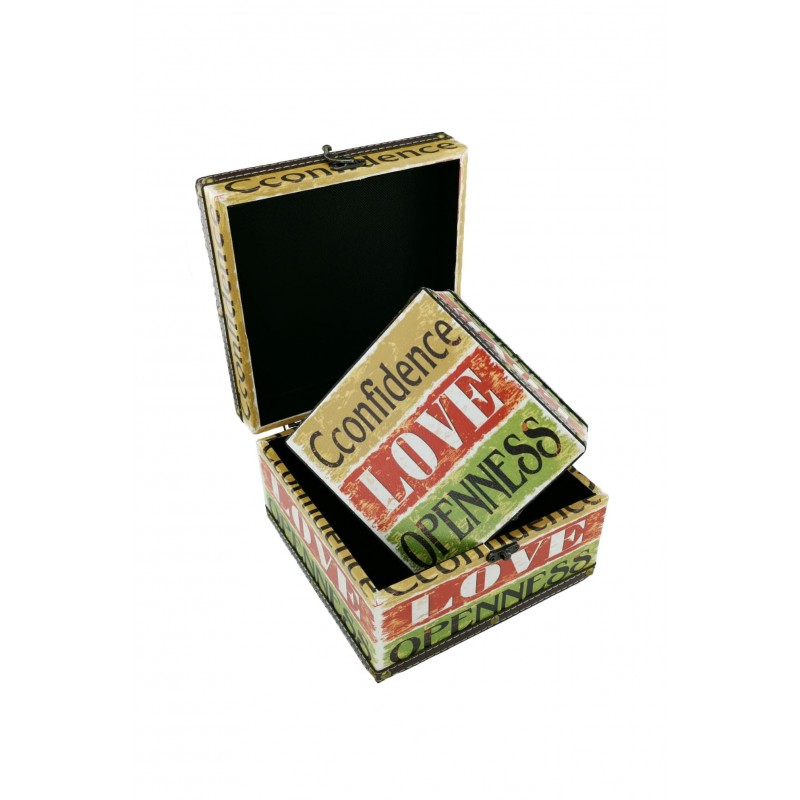 Set doua cutii din lemn, imprimeu Confidence Love, ideal pentru decor, a fi oferite cadou sau pentru depozitare