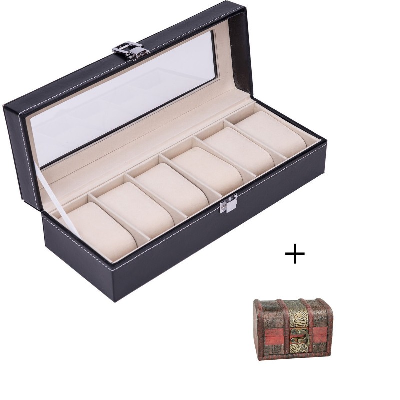 Cutie caseta pentru depozitare si organizare 6 ceasuri +cadou cutie lemn depozitare bijuterii