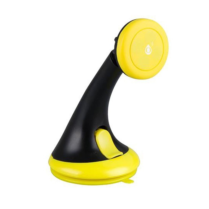 Suport auto magnetic pentru telefon universal, prindere cu ventuza, negru cu galben