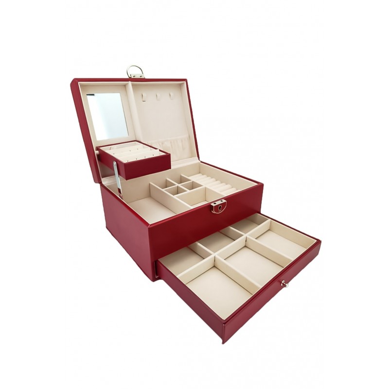 Cutie de bijuterii din piele ecologica, eleganta, cu sertar , 23 cm , rosu , doty
