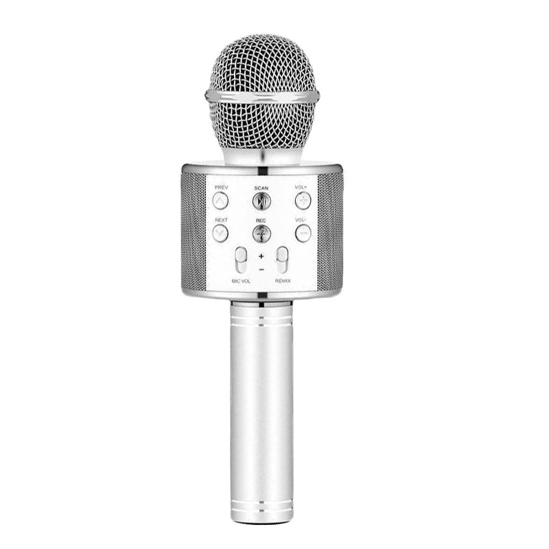 Microfon profesional de karaoke Let's sing, conexiune bluetooth 4.1, Hi-Fi ,cablu incarcare, difuzor incorporat, argintiu,doty