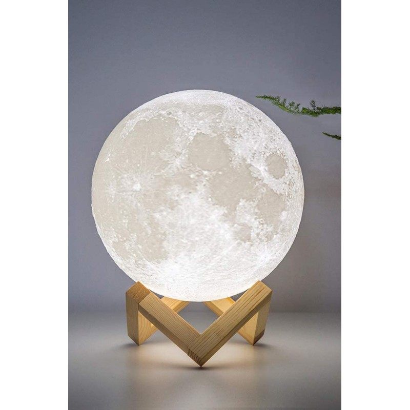 Lampa de veghe 3D FullMoon, forma de luna, stativ lemn inclus, se pot schimba culorile prin atingere,incarcare usb, alb,doty