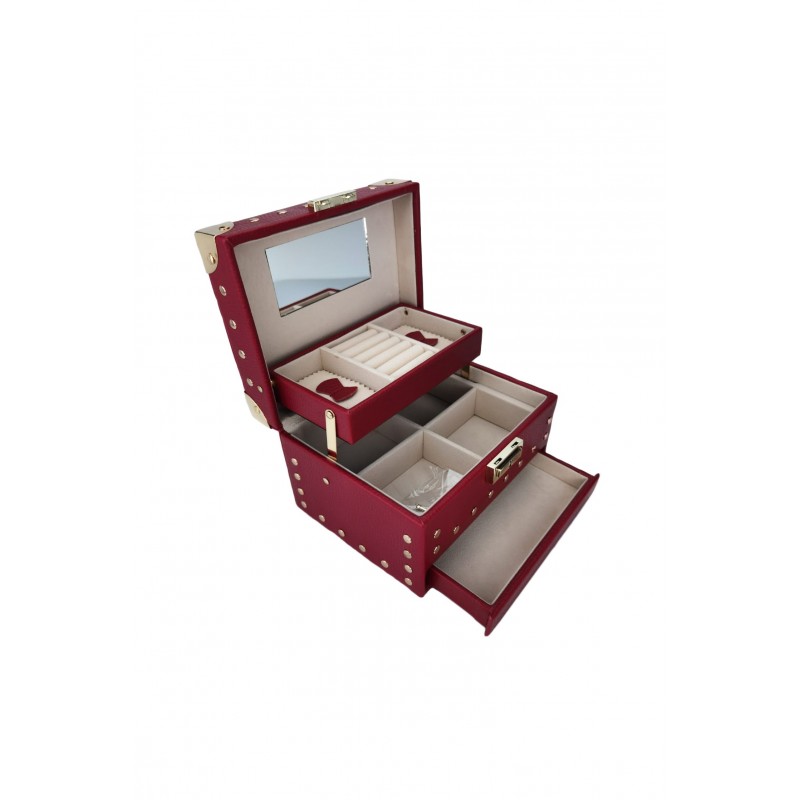 Cutie de bijuterii din piele ecologica, eleganta, cu sertar ,19cm ,rosu , doty