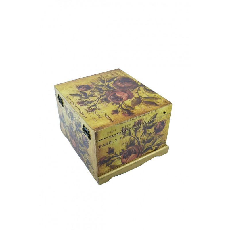 Cutie de bijuterii vintage din lemn de calitate, trandafiri,design tip carte postala,sertar pentru bijuterii,4 compartimente,ogl