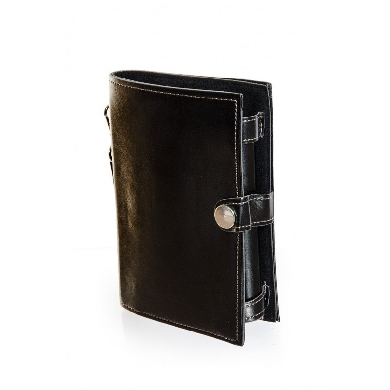 Plosca design tip portofel, compact, otel inoxidabil, piele ecologica neagra, 200 ml, doty