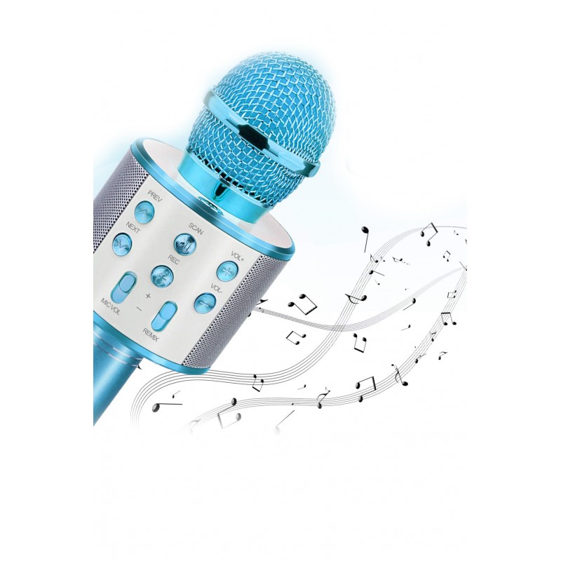 Microfon profesional de karaoke Let's sing, conexiune bluetooth 4.1, Hi-Fi ,cablu incarcare, difuzor incorporat, albastru,doty