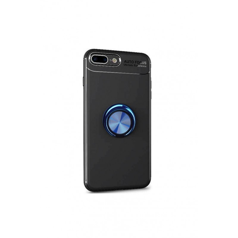 Husa  iPhone 7 Plus , Negru , Suport tip Inel, Inel albastru,Inel cu rotatie de 360 grade, Liquid Silicone