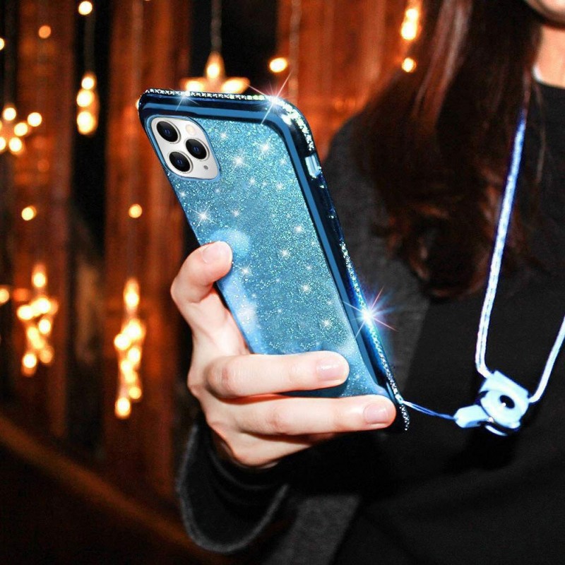 Husa pentru iPhone 11 6.1 inch, ,Bling Sparklyn cu Glitter, Bling Diamond , albastru