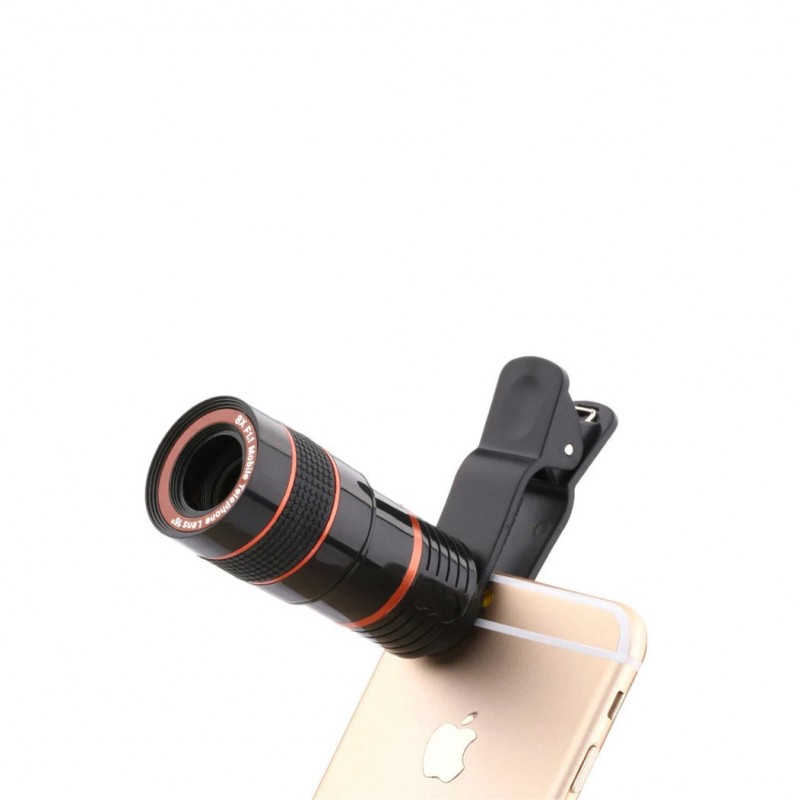 Lentila optica Top Zoom Lens, pentru telefon,tip telescop,marire 8X, clips de prindere, laveta inclusa, negru
