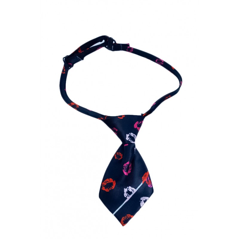 Cravata Fashion Raley, pentru animale de companie, mici,44-32 cm, reglabila, model kiss,negru