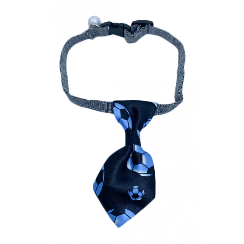 Cravata Ring Raley, pentru animale de companie, mici,32-24 cm, reglabila, clopotel inclus, model cu mingi,negru/albastru