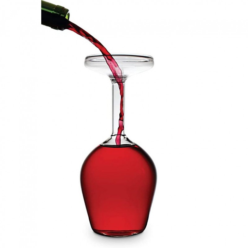 Pahar Reverse Drink, design creativ, cu susul in jos, 350 ml, sticla, transparent