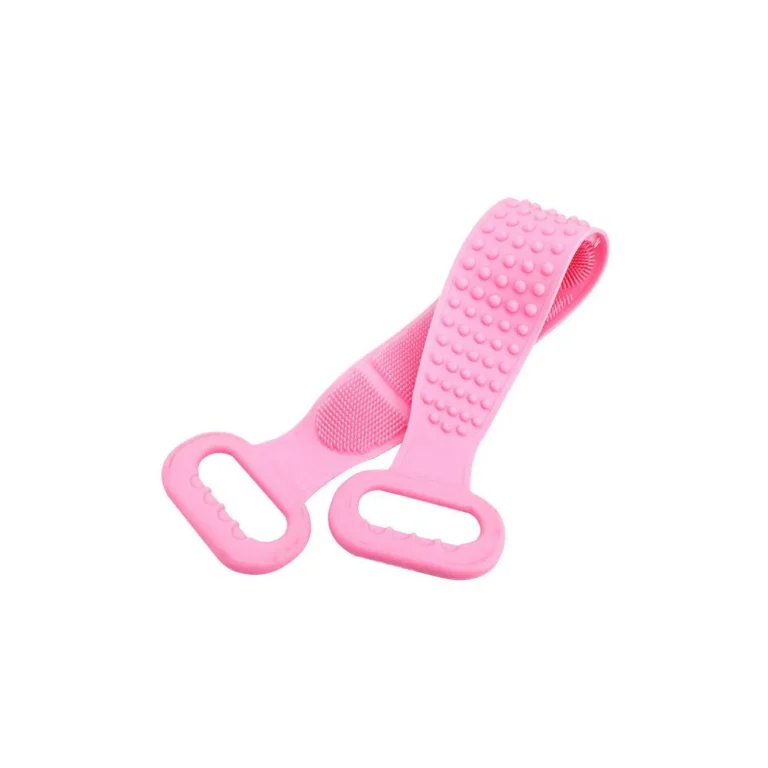 Burete de baie 2 in 1 Sponge Brush, tip perie, din silicon, 69 cm, cu 2 fete, usor de utilizat, roz, Doty®