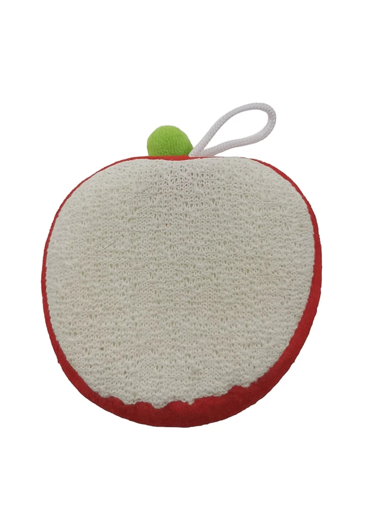Burete de baie AppleBath, forma mar, cu 2 fete, microfibra si in, efect exfoliant, 10 cm, rosu, Doty®️ – imagine 5