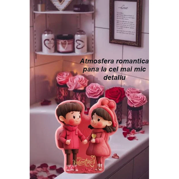 Burete de baie exfoliant Editie Ziua Indragostilor La Roma Couple Sponge, aroma dulce, senzuala si romantica, cu sapun vegan integrat, 110g, 9-13 cm, rosu intens – imagine 4
