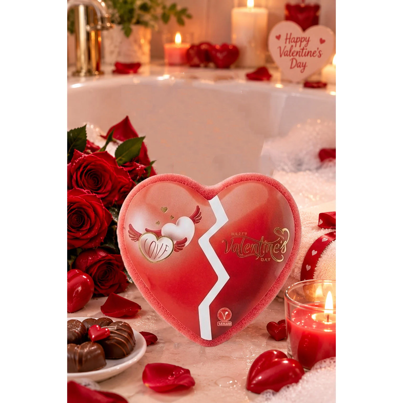 Burete de baie exfoliant Editie Ziua Indragostilor La Roma Heart Sponge, aroma dulce, senzuala si romantica, cu sapun vegan integrat, 110g, 9-13 cm, rosu vin – imagine 2