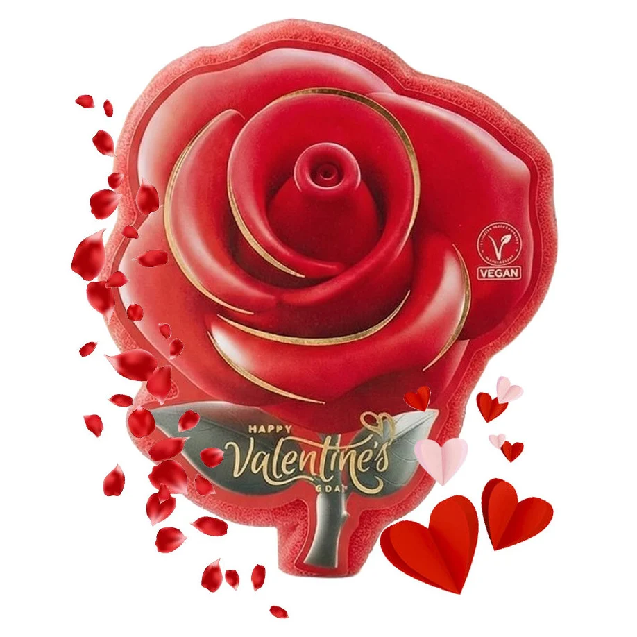 Burete de baie exfoliant Editie Ziua Indragostilor La Roma Rose Sponge, aroma dulce, senzuala si romantica, cu sapun vegan integrat, 110g, 9-13 cm, rosu titian