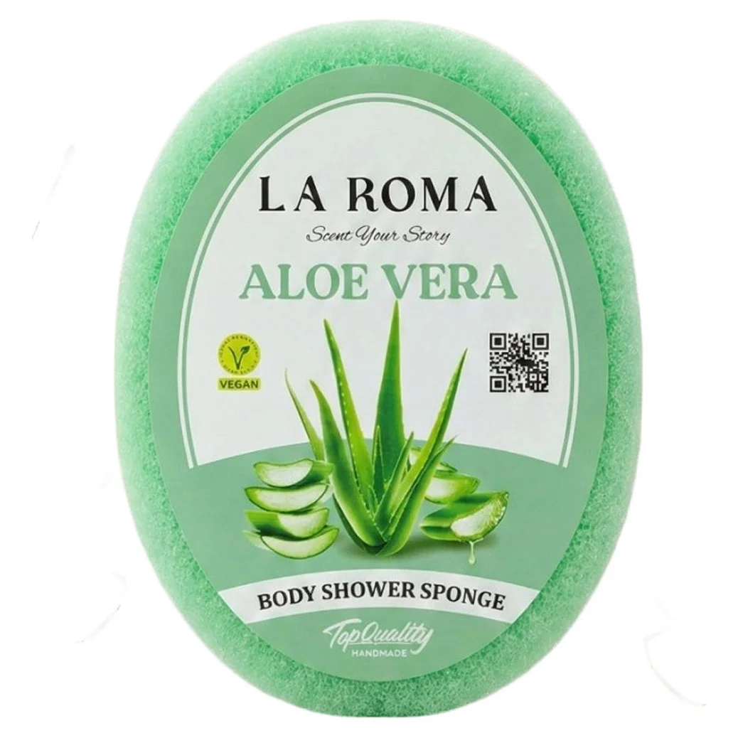 Burete de baie exfoliant La Roma Aloe Vera Sponge, cu sapun vegan integrat, senzatie de prospetime si curatenie, 130g, 10-13 cm, verde deschis – imagine 4