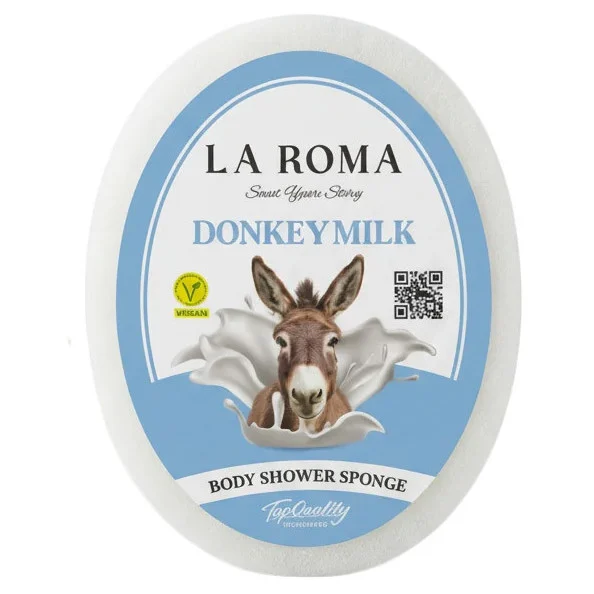 Burete de baie exfoliant La Roma Donkey Milk Sponge, cu sapun vegan integrat, nota cremoasa si reconfortanta, perfecta pentru o rutina de dus relaxanta, 130g, 10-13 cm, alb laptos – imagine 4