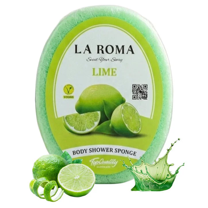 Burete de baie exfoliant La Roma Lime Sponge, cu sapun vegan integrat, caracter proaspat, usor acrisor si vibrant, 130g, 10-13 cm, verde lime