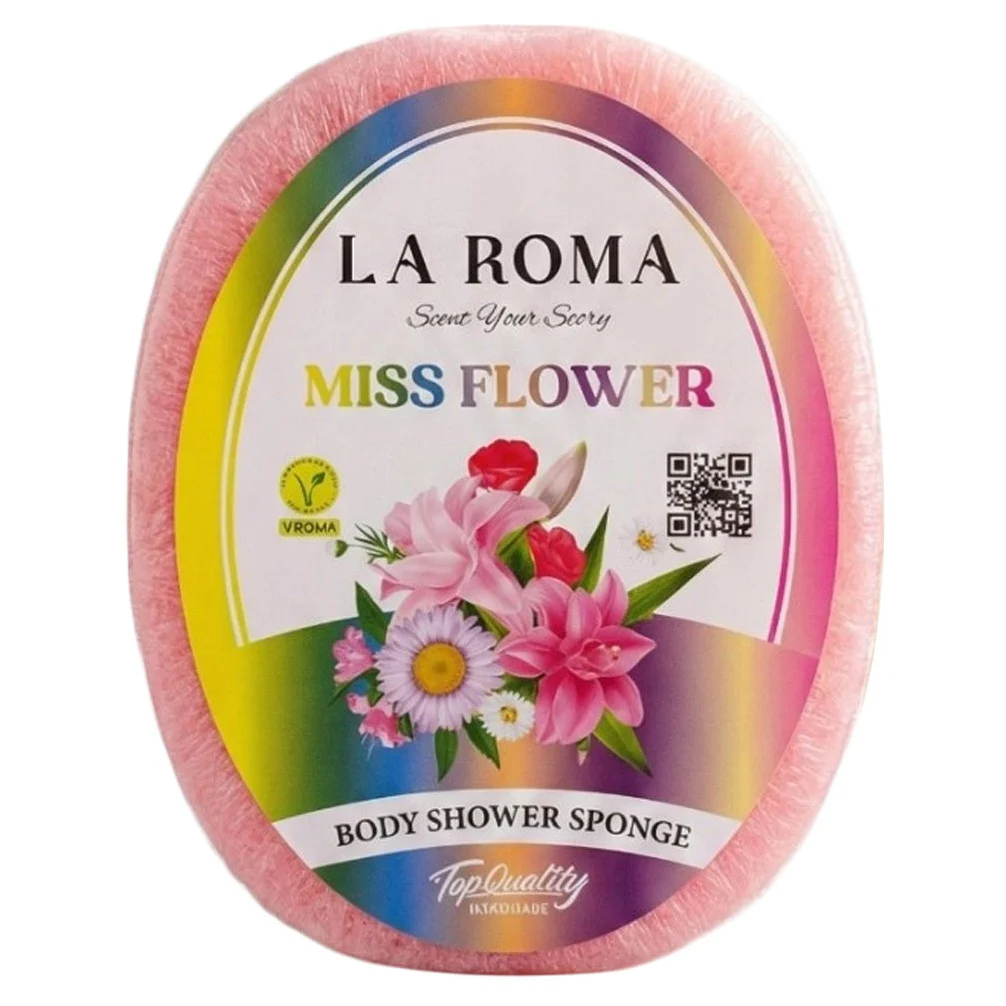 Burete de baie exfoliant La Roma Miss Flower Sponge, cu sapun vegan integrat, pentru cei care apreciaza aromele florale, delicate si feminine, 130g, 10-13 cm, roz – imagine 4