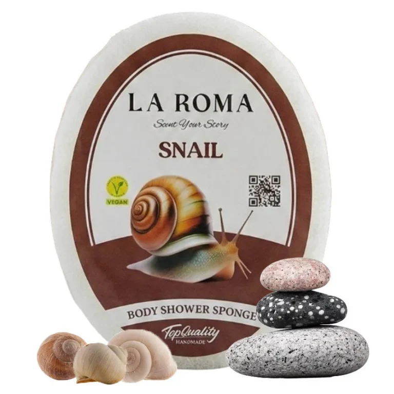 Burete de baie exfoliant La Roma Snail Sponge, cu sapun vegan integrat, aroma placuta si discreta, extract de melc, 130g, 10-13 cm, crem