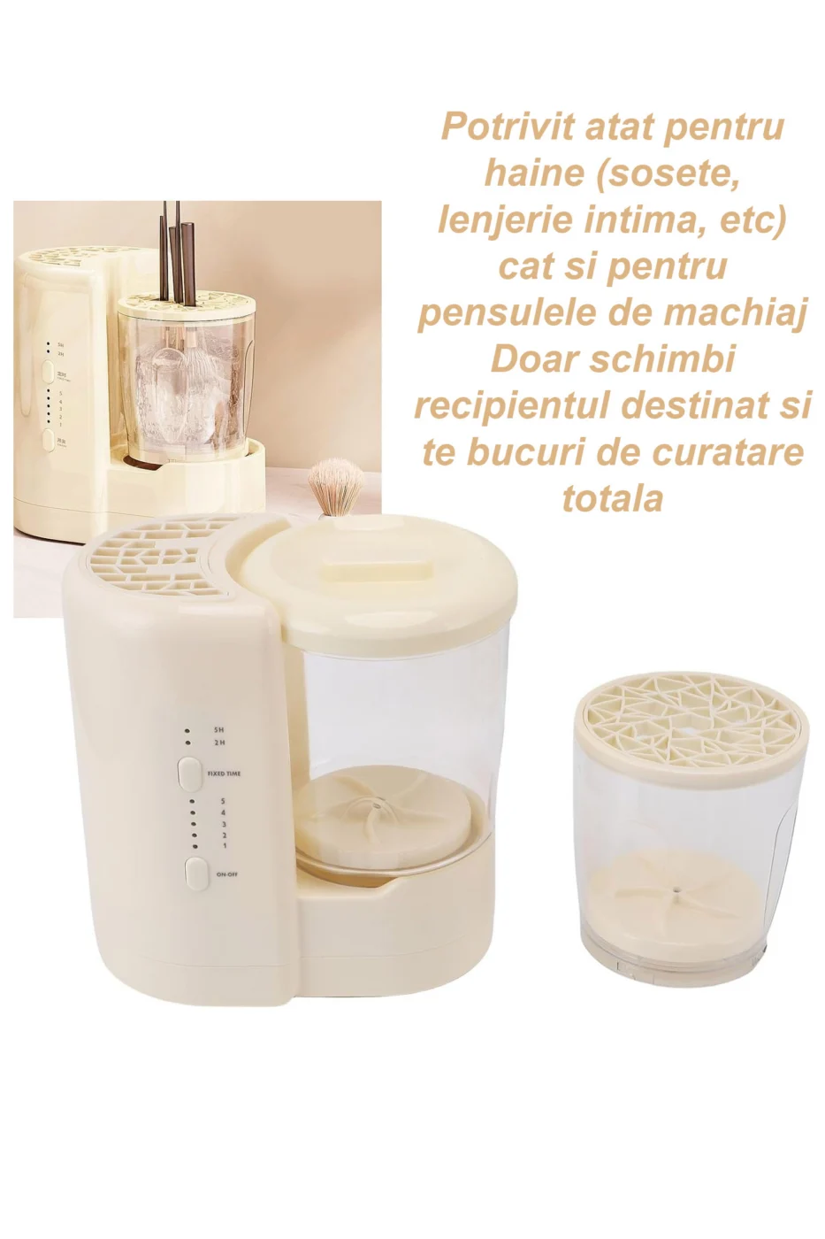 Dispozitiv 2 in 1 de curatare PureWash Duo Doty®, eficienta unei mini masini de spalat + statie dedicata curatarii pensulelor de machiaj, usor de utilizat, portabil – prezentarea produsului