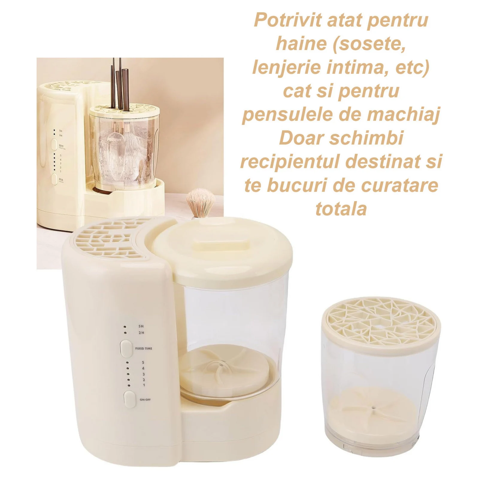 Dispozitiv 2 in 1 de curatare PureWash Duo Doty®, eficienta unei mini masini de spalat + statie dedicata curatarii pensulelor de machiaj, usor de utilizat, portabil – imagine 4