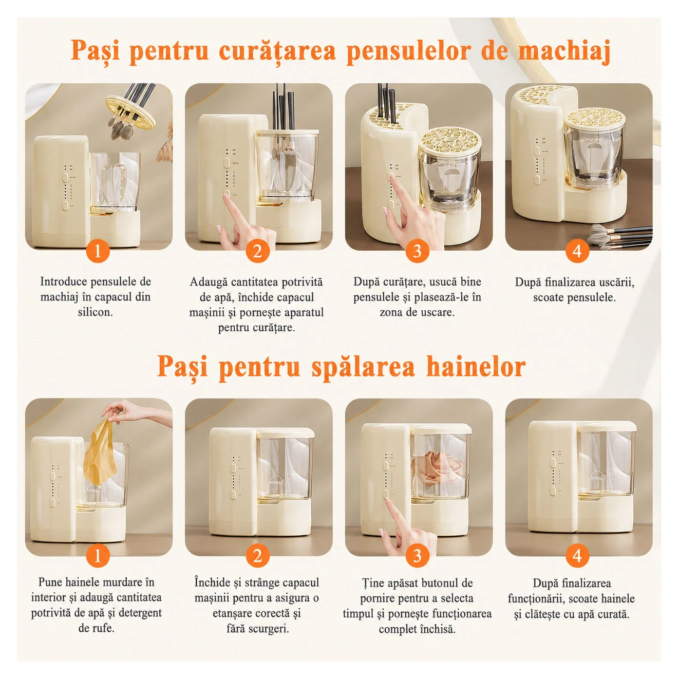Dispozitiv 2 in 1 de curatare PureWash Duo Doty®, eficienta unei mini masini de spalat + statie dedicata curatarii pensulelor de machiaj, usor de utilizat, portabil – imagine 6