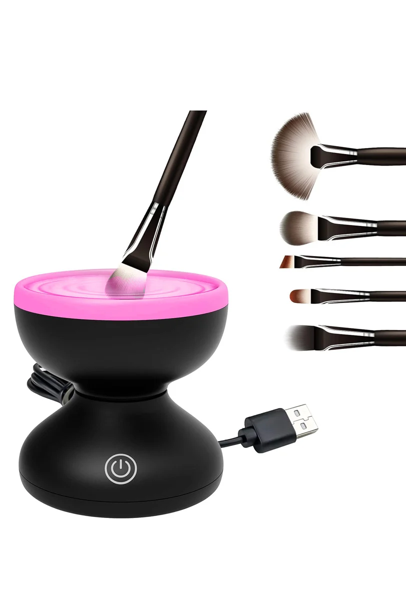 Dispozitiv electric pentru curatarea pensulelor de machiaj MakeUpOnPoint Doty®, silicon interior cu striatii, USB inclus, negru/roz – prezentarea produsului