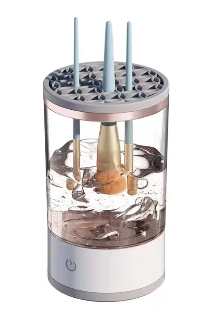 Dispozitiv electric pentru curatarea si uscarea pensulelor de machiaj Clean&Beauty Doty®, USB inclus, spala mai multe pensule simulatan, cu ultrasunete, alb cu accente aurii