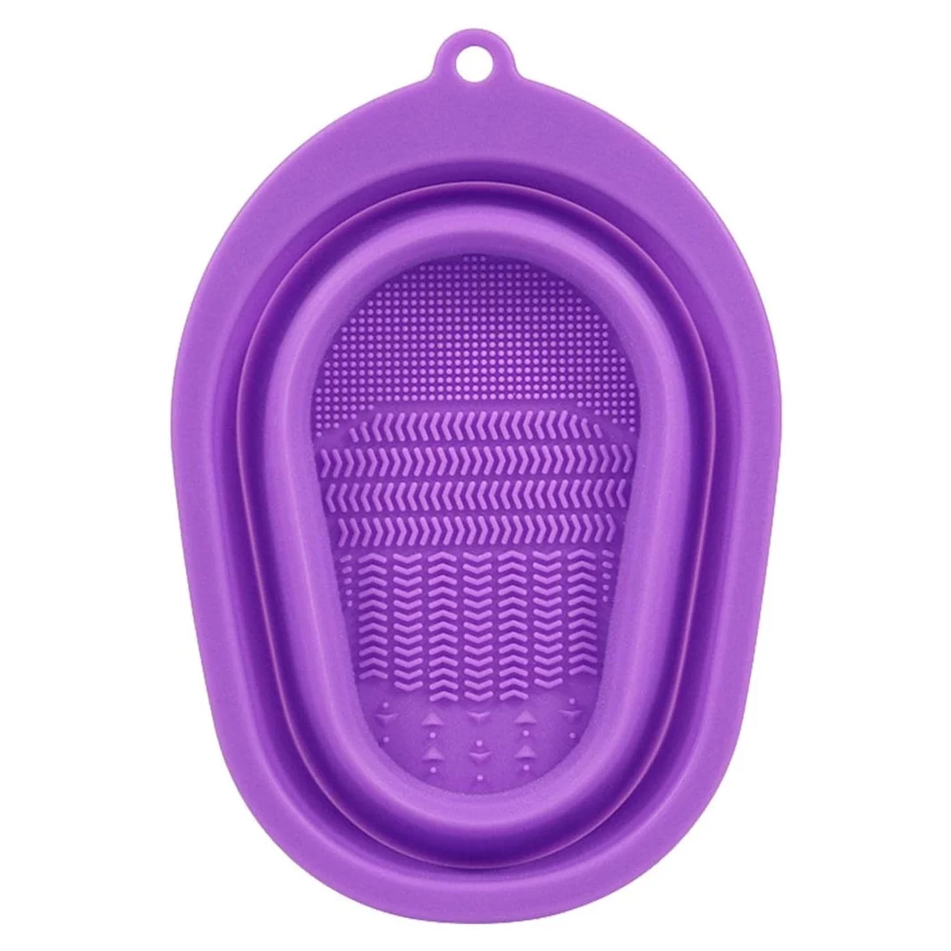 Dispozitiv manual de curatare pensule de machiaj BrushCleaner Basin Doty®, din silicon, cu 4 tipuri de striatii, tip cadita, portabil, pliabil, 15x10, mov – imagine 2