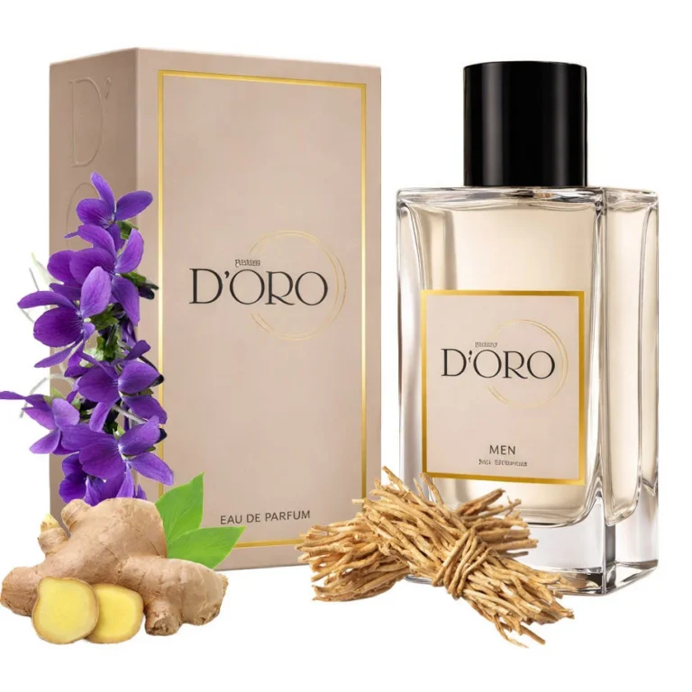 Apa de Parfum pentru barbati D'oro M123 Essence, cu vetiver, ghimbir si violete, aromatic-lemnos, miros rafinat, fresh, versatil si echilibrat, 100ml