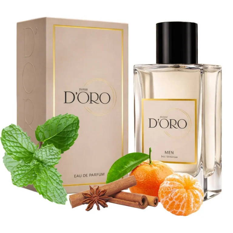 Apa de Parfum pentru barbati D'oro M63 Millions, cu madarine, menta si scortisoara, oriental-condimentat, miros vibrant si seducator, 100ml