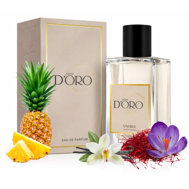 Apa de Parfum unisex D'oro U10 Accento, cu ananas, sofran si vanilie, fructat-lemnos, note calde si catifelate, miros exploziv, echilibrat si captivant, 50ml