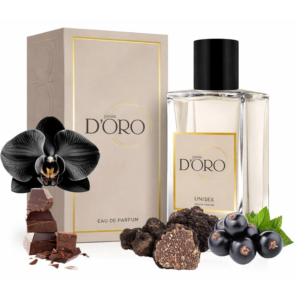 Apa de Parfum unisex D'oro U21 Black Extract, cu trufe, coacaze negre, orhidee si ciocolata mexicana, oriental-floral, acorduri exotice si o baza calda, gurmanda, lemnoasa, 50ml