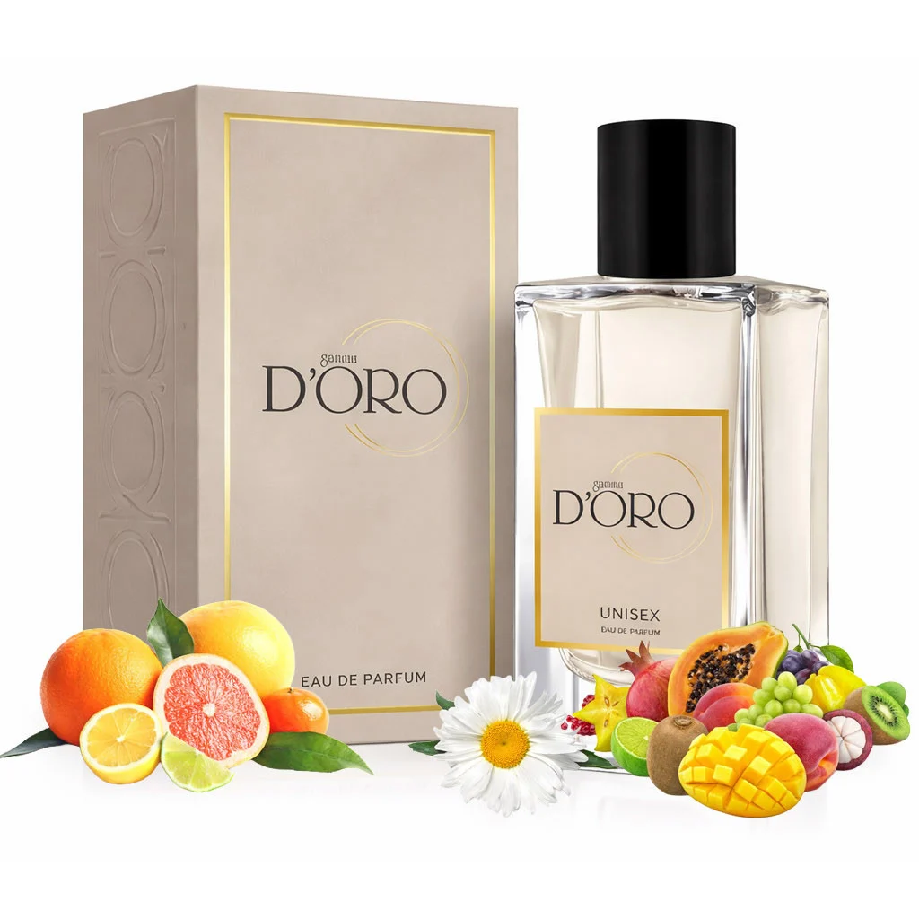 Apa de Parfum unisex D'oro U5 Pure Herbs, cu citrice, fructe tropicale, musetel si ambra, fructat-aromatic, nota suculenta si vibranta, miros exotic, exploziv si revigorant, 50ml