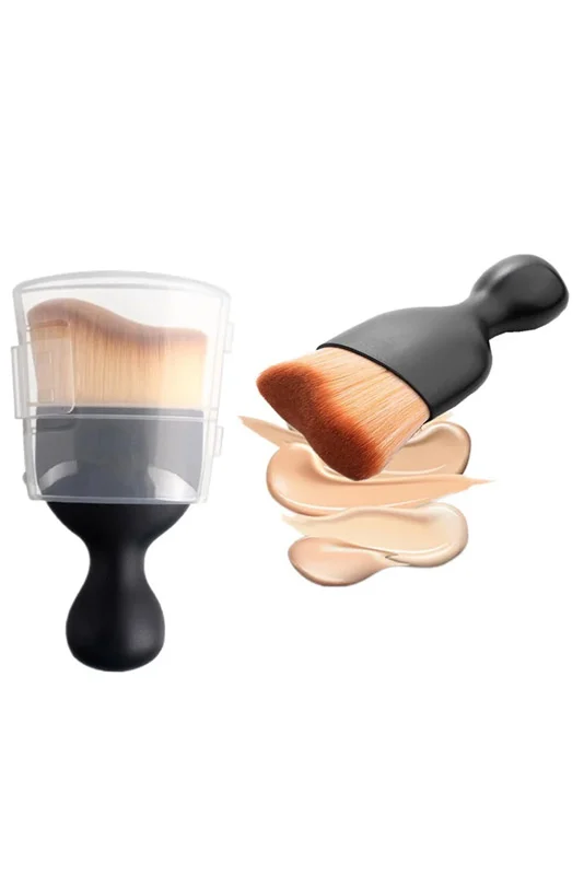 Pensula machiaj Curvy Shape Doty®, ideala pentru fondul de ten, pudra sau blush, usor de utilizat, par fin si des, negru, 9.5x4.5 cm